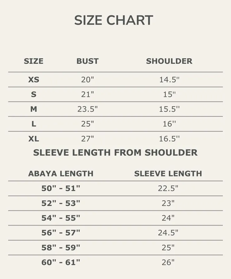 1 جدول المقاسات